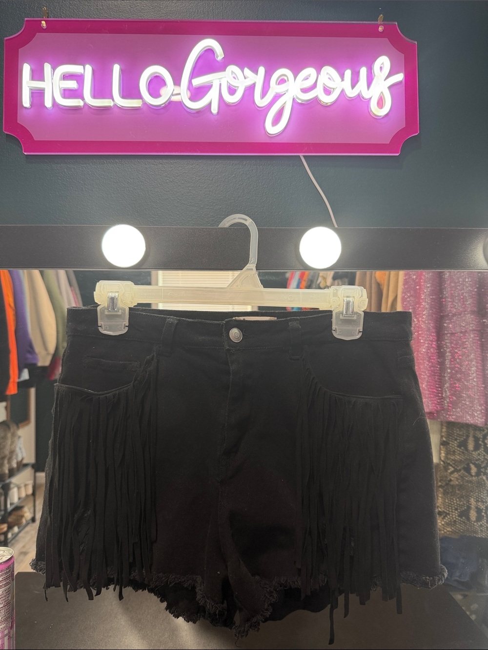 Altar'd State Black Denim Shorts with Fringe
